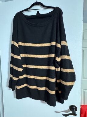 torrid Black and Tan Striped Off-the-Shoulder Sweater